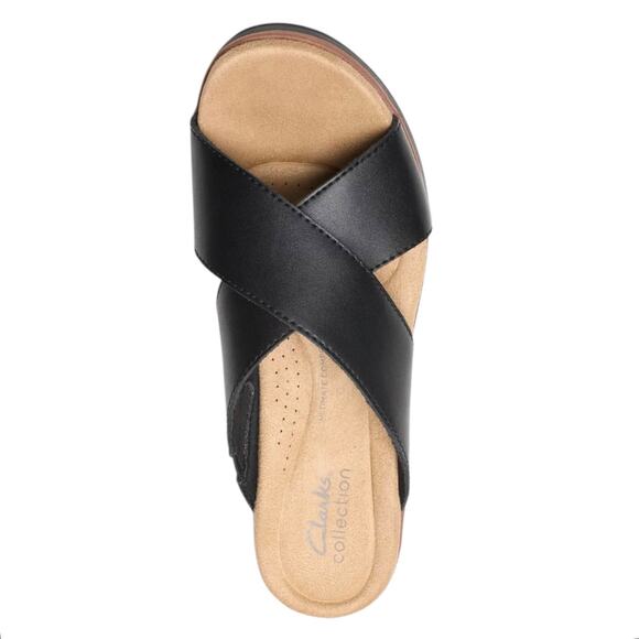 Clarks Women's Wrenly Ivy Leather Wedge Heel Slip On Sandals Black Size 7 W - Picture 4 of 5